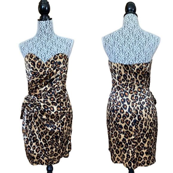 Vintage A.J. Bari for Neiman Marcus Silk Strapless Leopard Print Cocktail Dress - Picture 12 of 12